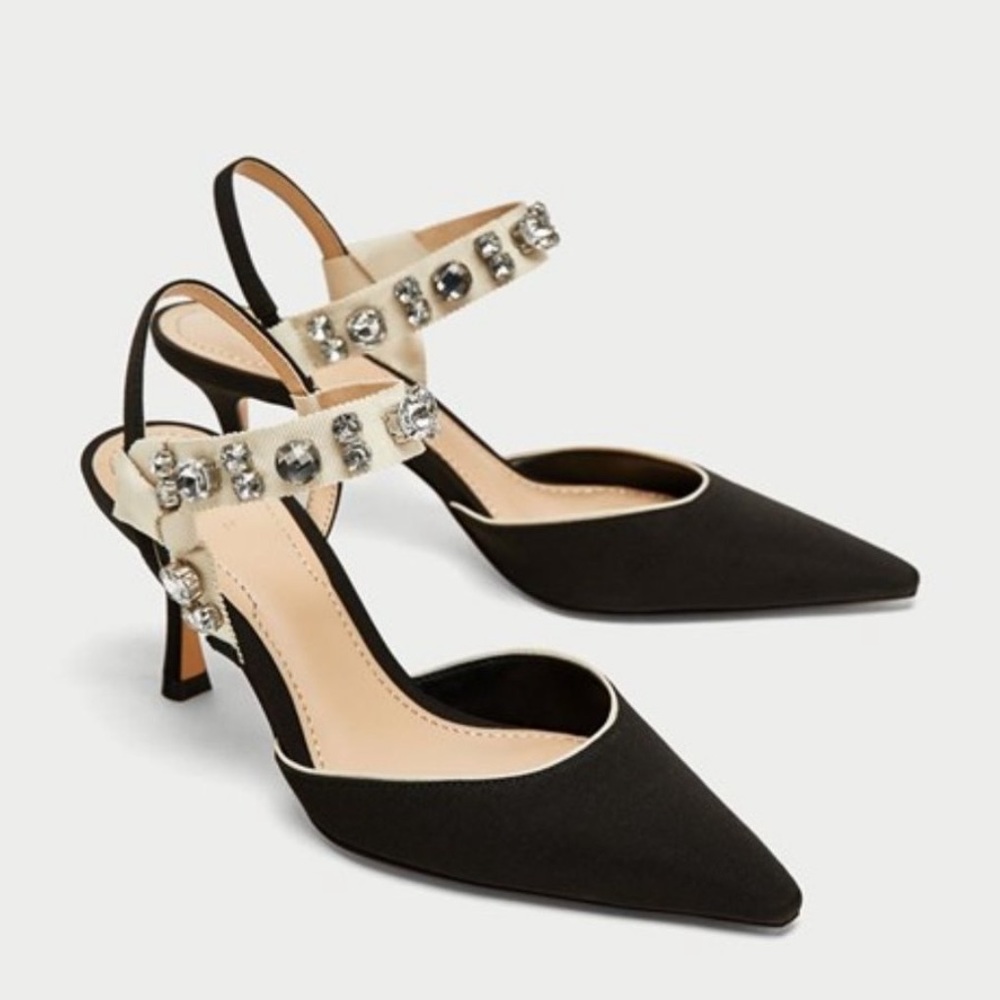 ISO Zara gem embellished strap slingback heels